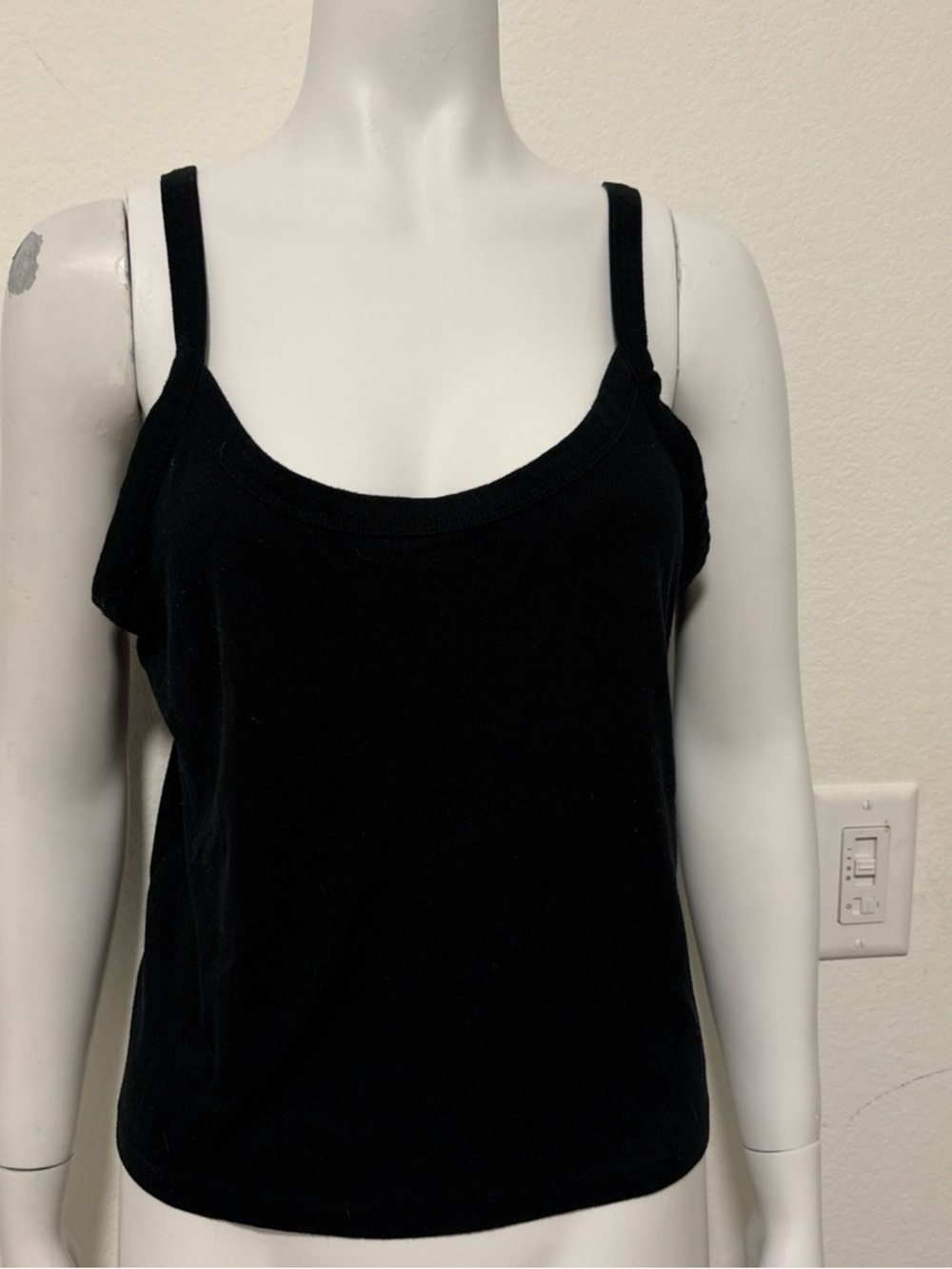 Women's Black Ribbed Scoop Neck Tank Top with Slim Straps